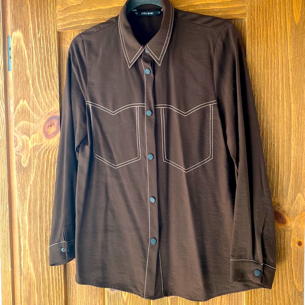 Zara Basic western long sleeve shirt with snap closures - M